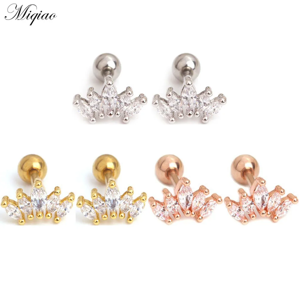 

Miqiao 2pcs Trendy Sweet Stainless Steel Zircon Crown Earrings Body Exquisite Piercing Jewelry