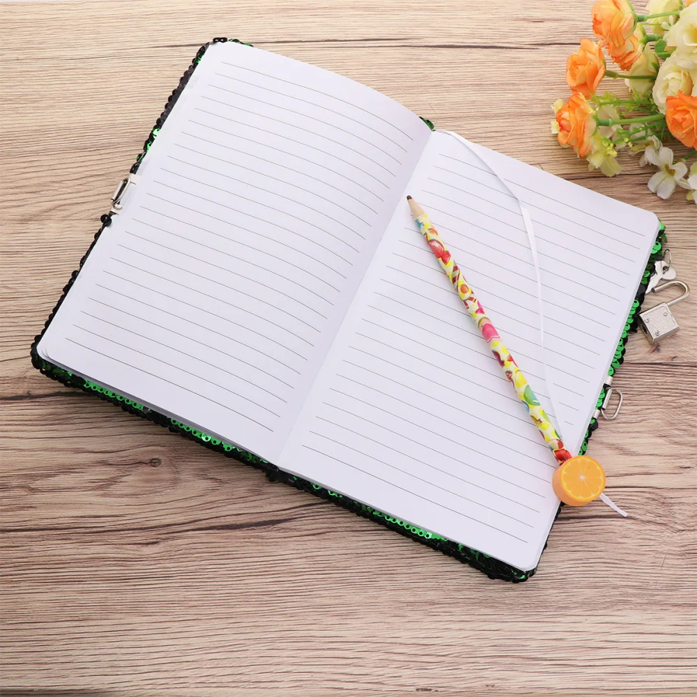 

Football Pattern Sequin Journal Notebook Writing Notebook Planner Personal Diary Organizer with Lock (Green)