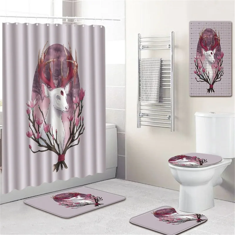 

Bathroom Mat Bathroom Curtain PVC Non-Slip Suction Cup Floor Mat Five-Piece Bath Mat Toilet Cover Foot Mat Bathtub Mat
