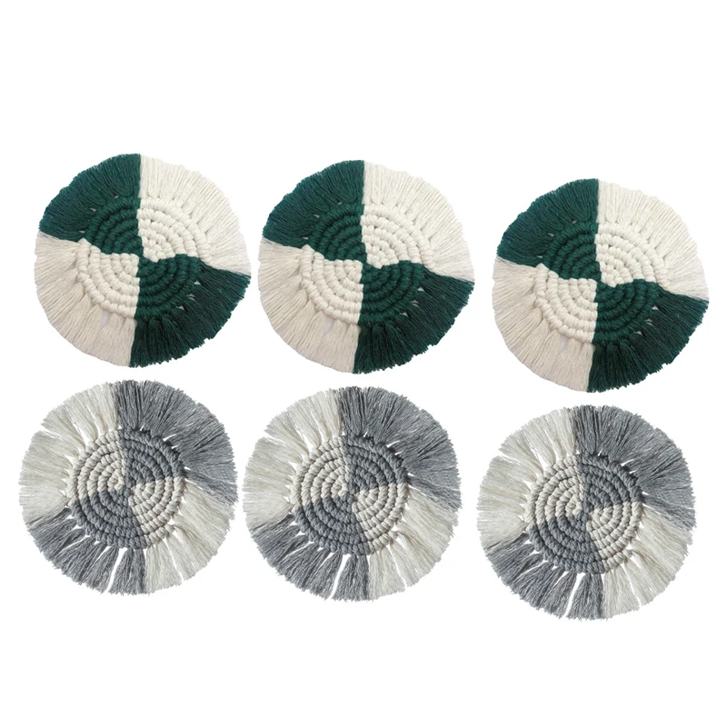 

Подставки под напитки, подставки под макраме в стиле бохо с кисточкой, плетеные вручную, для дома, кофейного столика, декор для стола, зелены...