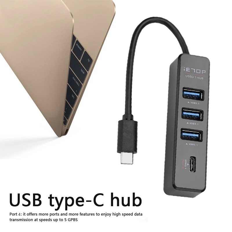 4 порта типа C концентратор Высокоскоростной 5 Гбит/с USB 3 1 0 сплиттер для