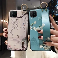 galaxy s21 ultra plus case vintage pattern floral wrist strap phone holder cases for samsung a42 5g cover soft tpu art leaf etui