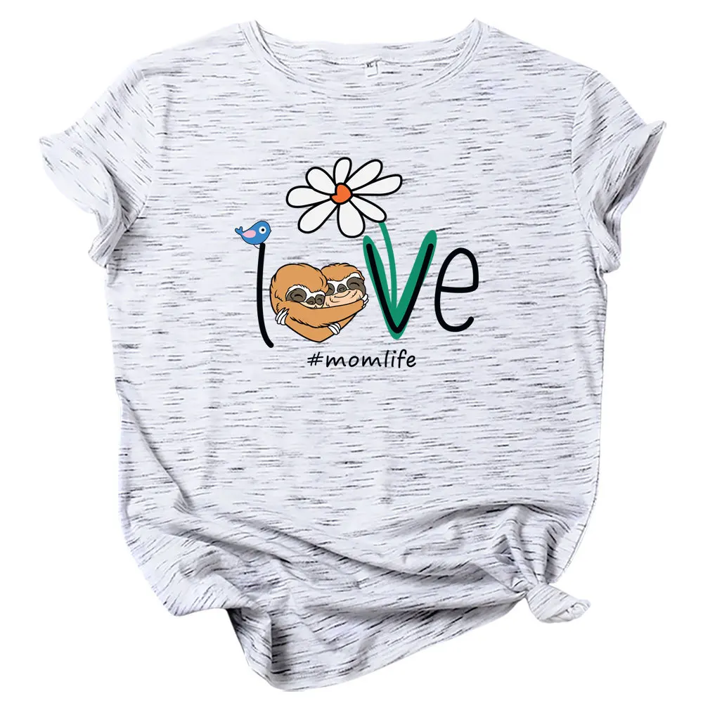 

Summer Cotton T Shirt Women Love Mom Life Printed Sloth Graphic Tees Short Sleeve Harajuku 5XL Plus Size T-Shirts