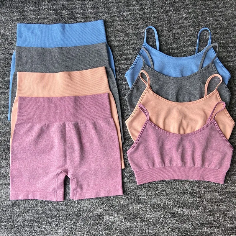 

Women Seamless 2PCS Casual Set Sports Bra High Waist Fitness Shorts 2 Piece Gym Set Running Sportswear Workout Clothes Suits