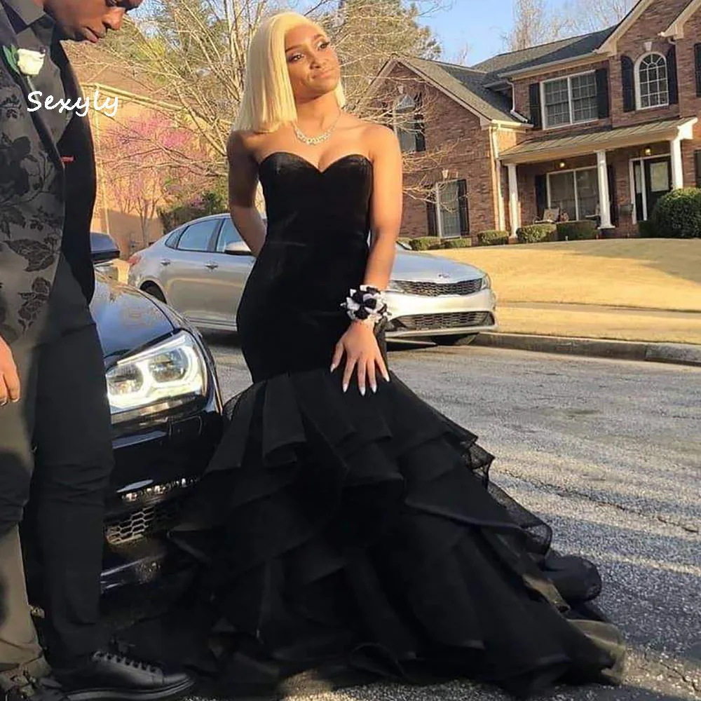 

New Black Mermaid Gothic Wedding Dresses 2022 Sweetheart Tiered Bottom Black Girls Country Beach Wedding Dress Plus Size Bride