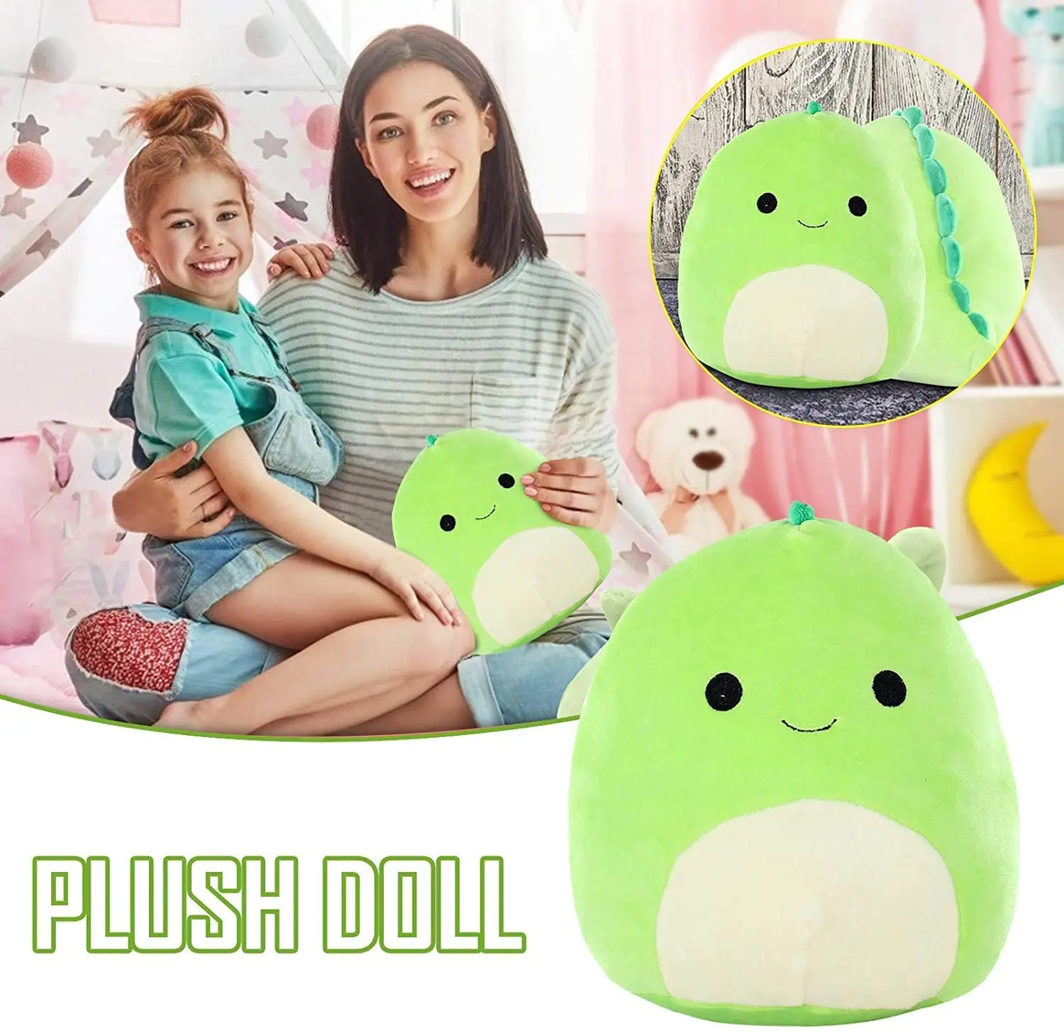 

Cute Dinosaur Plush Toy Dinosaur Stuffed Animal, 8 Inch Cotton Plushies Doll Soft Lumbar Back Cushion Pillow For Car And Home