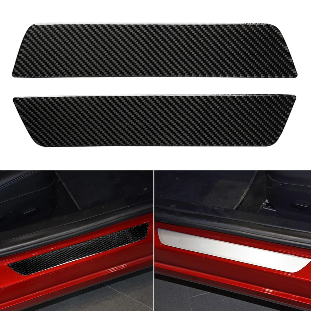 

2pcs Carbon Fiber Car Door Threshold Pedal Stickers for Tesla Model 3 Car Pedal Trim Sticker Rear Door Sill Protector