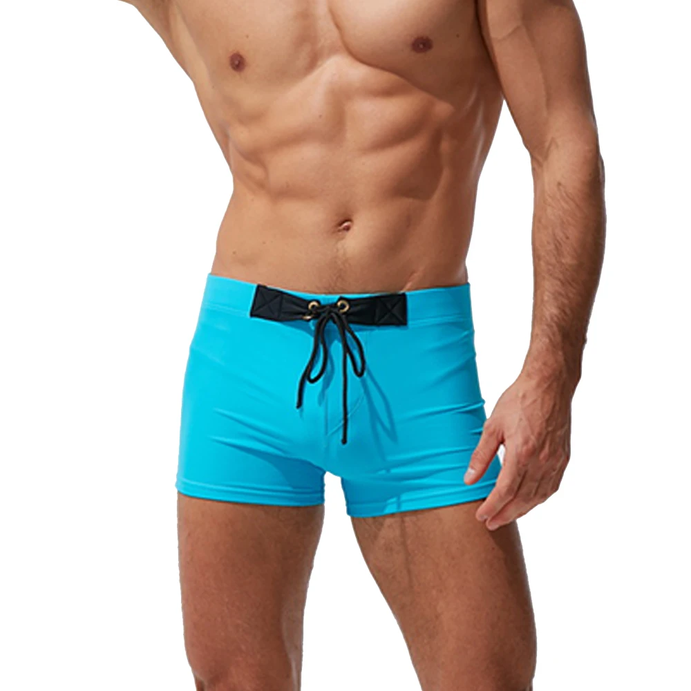 

2021 New Men's Boxer Swim Shorts Solid Color Low Waist Beachwear Australian Fashion Sexy Swimsuit Summer Spa Beach Surf Sport