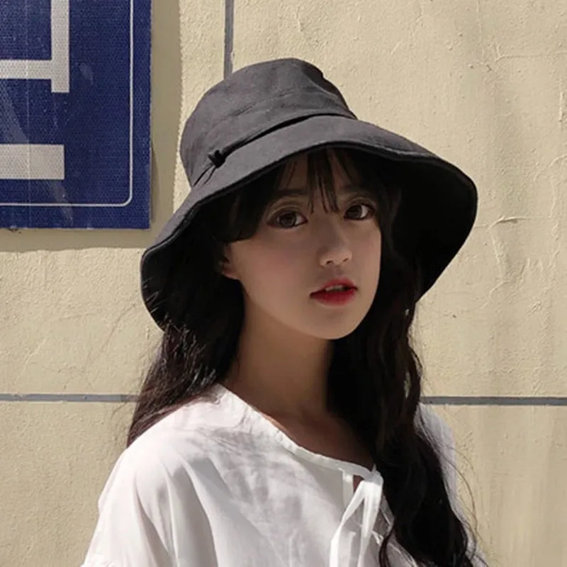 

Korean version sun-shading hat female face-shading summer sun hat fisherman hat Japanese tide wide eaves black brim hat