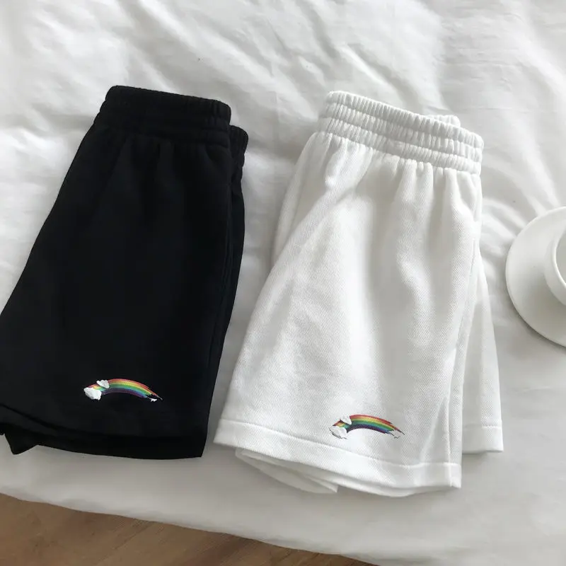 Летние спортивные шорты для женщин свободные с высокой талией широкие штанины