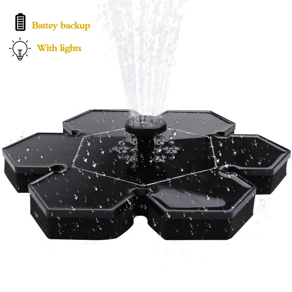 

Solar Fountain for Bird Bath 2.4W Solar Water Pump with LED Night Light 4 Nozzles Battery Backup for Pond Garden Decoration