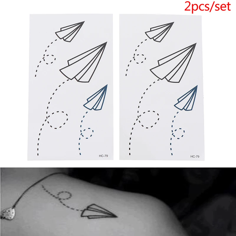 

2pcs/set Disposable Tattoo Sticker Waterproof Body Tattoo Stickers Paper Plane Sticker For Women Kids Fashion