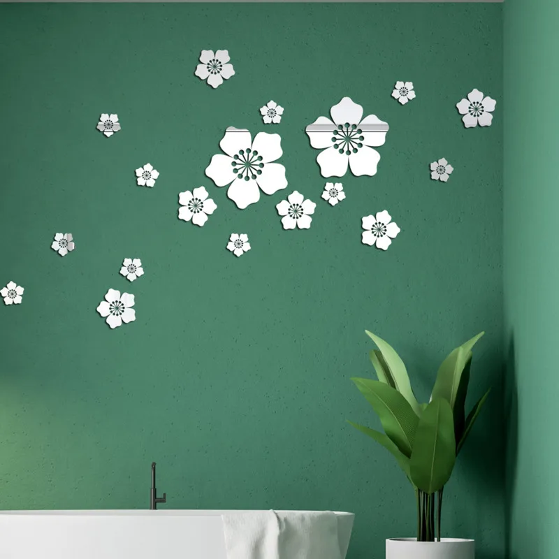 

Mirror Cherry Blossom Pattern Wall Sticker PVC Self-Adhesive Removable Stickers Living Room Decorative Wallpaper Home Decor