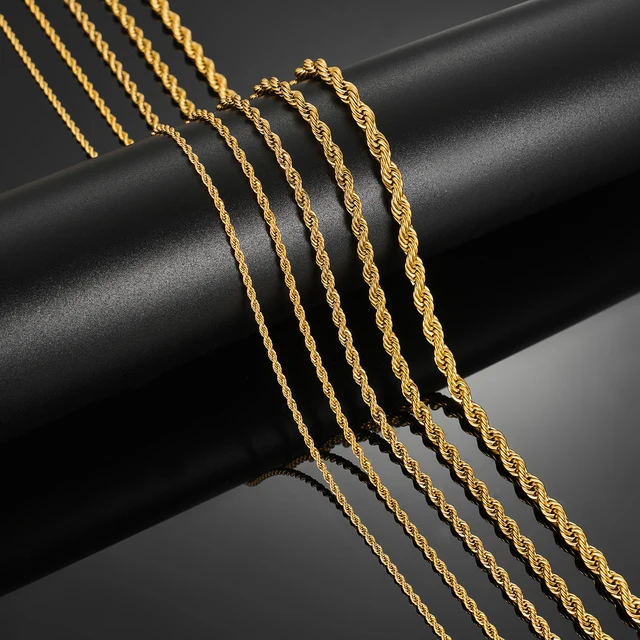2/3/4/5/6mm 316L Rope Chain Necklace Stainless Steel Never Fade Waterproof Choker Men Women Jewelry Gold Color Chains Gift 4