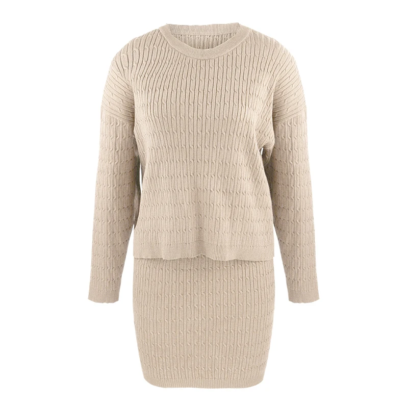 

2020 autumn spring 2 piece sets for women knitting loose solid sweaters office ladies pullovers slim short pencil skirt female