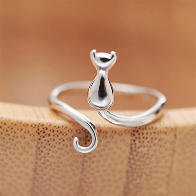 

YIZIZAI Silver Plated Finger Bell Cat Rings For Women Adjustable Animal Ring Fashion Pet Wedding Bride Jewelry