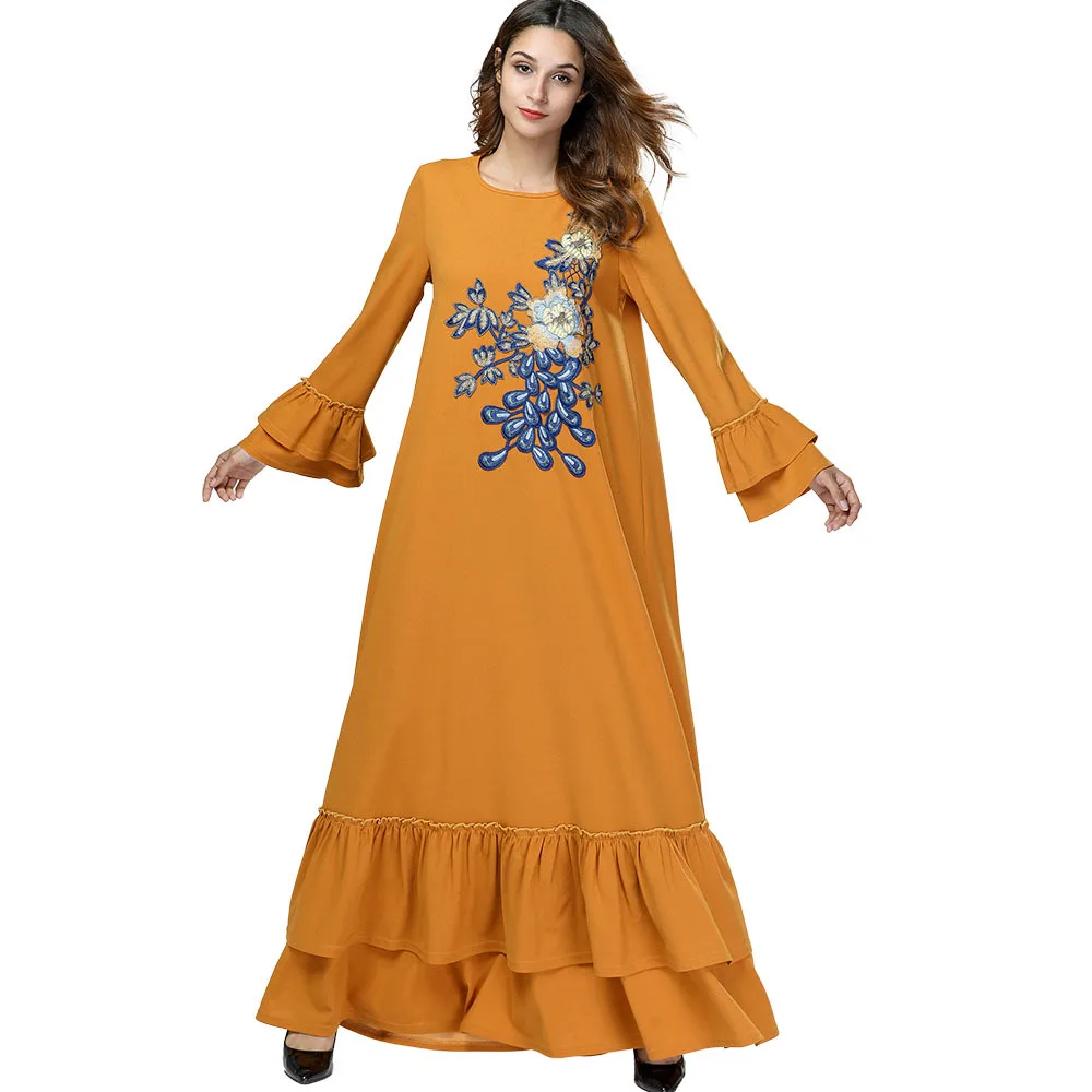 Мусульманское платье абайя для женщин с рюшами Elbise jilbah Jubah ОАЭ Турция Исламская