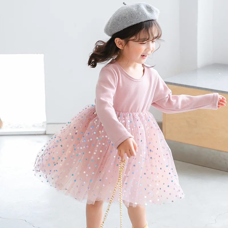 2020 новые платья для девочек модное Сетчатое платье принцессы с длинными рукавами