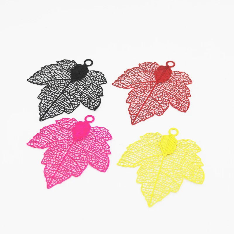 

20pcs/lot Spray Paint Copper Filigree Maple Leaf Charms 43*38mm Computer Etching Hollow Out Charm Pendants For Earring Making