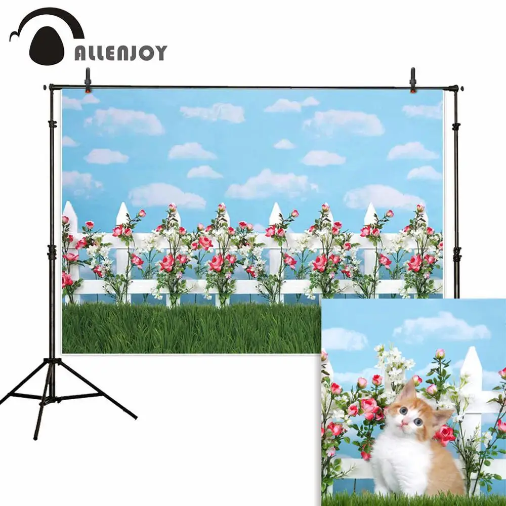 Фон для фотосъемки Allenjoy с изображением неба облаков цветов деревянного забора