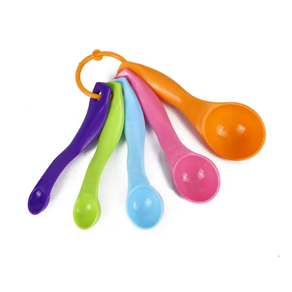 

5Pcs/set Lovely Colorful Stackable Plastic Spoons Baking Coffee Tea Measuring Set Double Scale Teaspoon Kitchen Tableware
