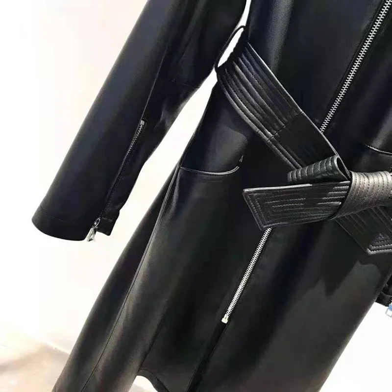 Женская длинная куртка из натуральной кожи повседневная верхняя одежда овечьей