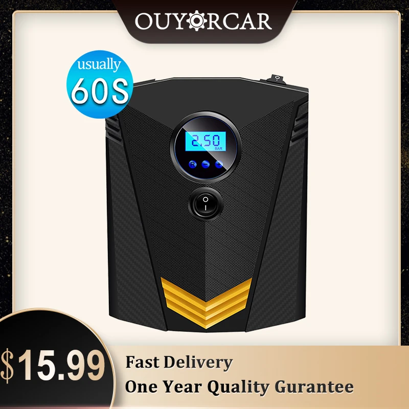 Портативный воздушный компрессор 12 В насос для шин цифровой манометр яркий