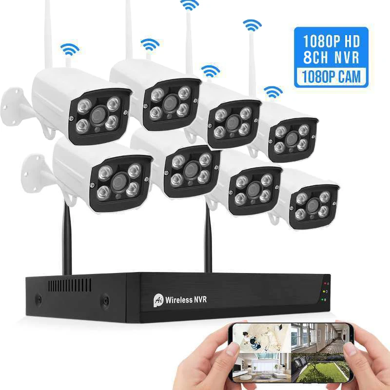 Беспроводная система видеонаблюдения HESEE 8CH 4CH 5MP 3MP 2MP Wi-Fi камеры Набор NVR Наружная