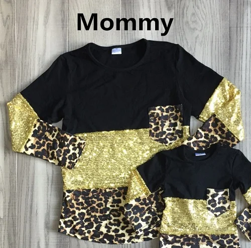 mommy Одежда для девочек и мам Осенняя детская одежда с леопардовым принтом, Элитная детская одежда с золотыми пайетками - Цвет: mommy