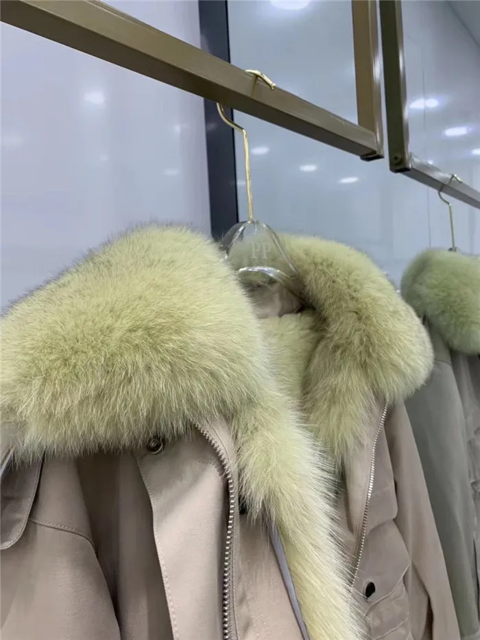 Женские Новые парки шуба из натурального Лисьего меха теплая Толстая съемная меховая подкладка из натурального меха лисы женская зимняя куртка