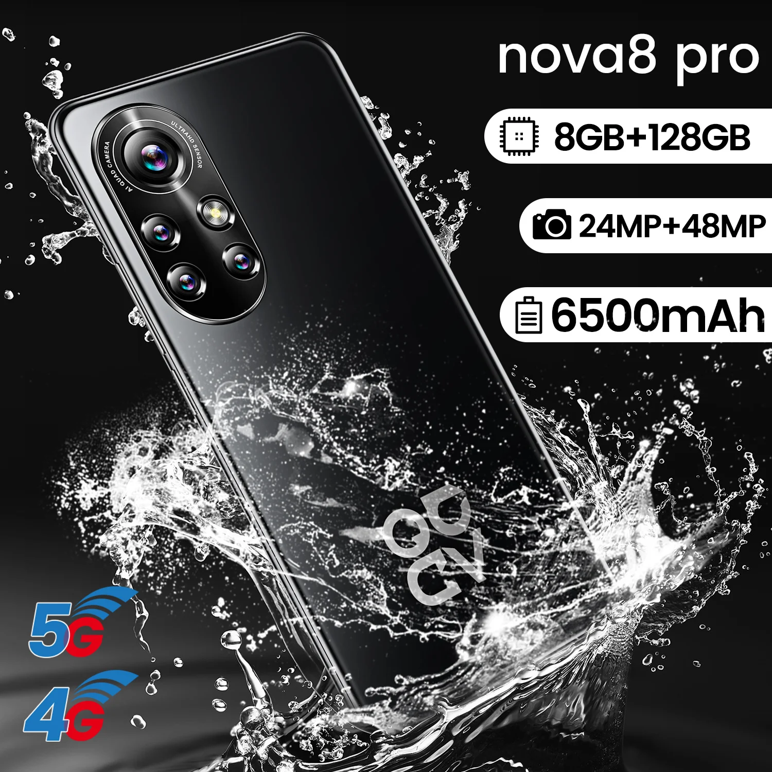 

Hot Selling New Nova8 Pro 6.8Inch Internet Cell Phone 8+256GB Full Screen 24MP+48MP 6500mAh Face Unlock Dual SIM 5G Smartphone