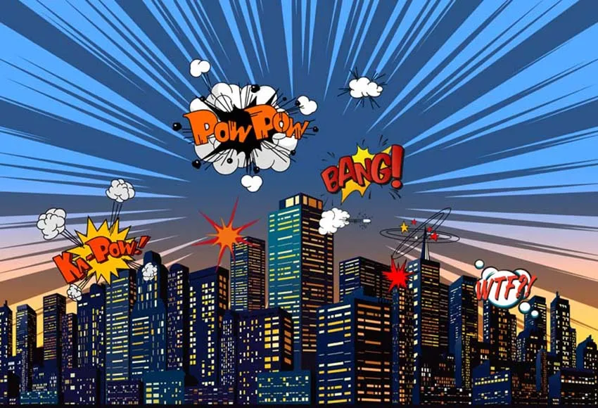 Фотозадник для дня рождения мальчика Superhero City Building от Avezano для фотостудии.