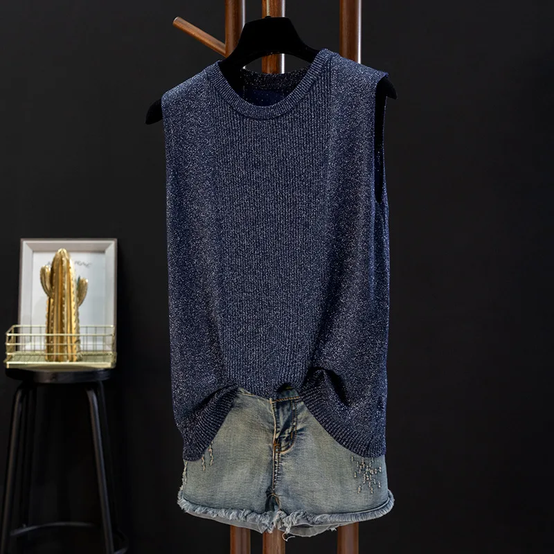 Женский трикотажный свитер яркий свободный джемпер без рукавов на осень/зиму