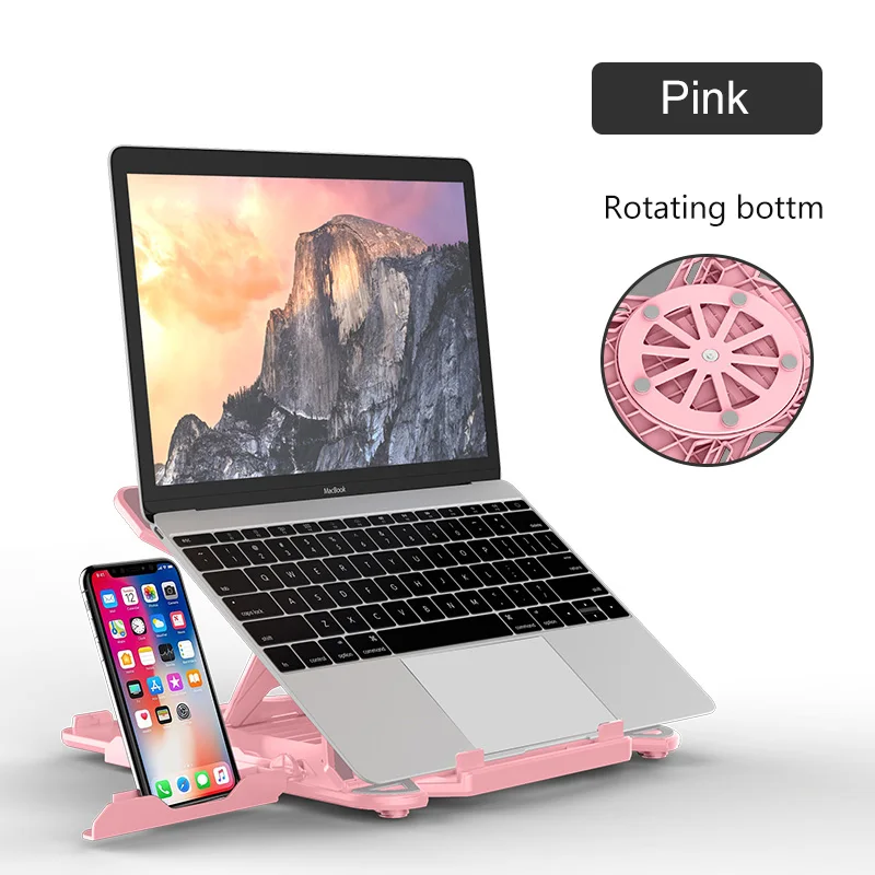 Pink Rotating 360 Вращающаяся подставка для ноутбука Складная подставка для ноутбука Macbook lenovo держатель для ноутбука Компьютерная Вентиляция с держателем для телефона - Цвет: Pink Rotating