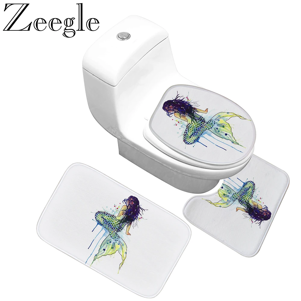 Zeegle 3 шт. розовый узор Коврик для ванной комплект фланелевый коврик для ванной комплект коврик для ванной комнаты Противоскользящий коврик для ванной комнаты коврики для туалета коврики для душа