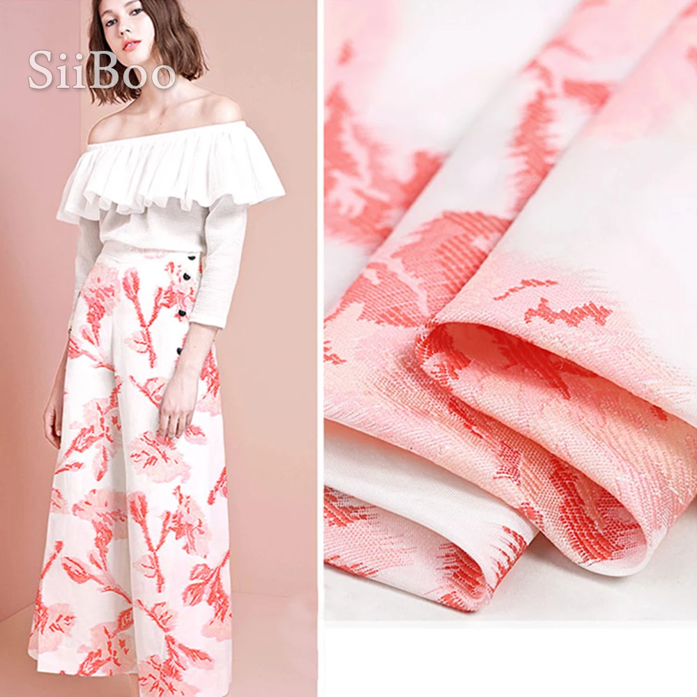 

European and American style pink floral with metallic jacquard brocade fabric for dress coat tissu tecidos stoffen cloth SP4485