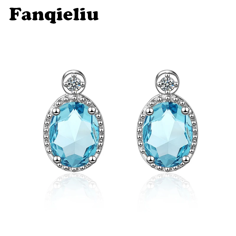 

Fanqieliu Big Water-drop Blue Crystal Stud Earrings Wedding Jewelry 925 Sterling Silver Earrings For Women FQL20273
