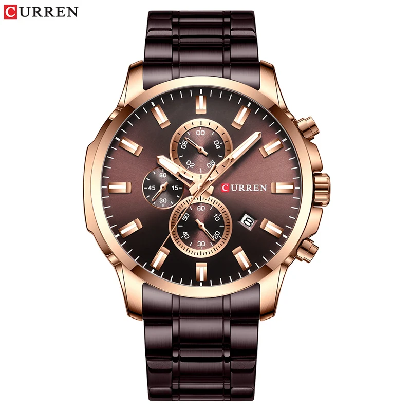 brown brown Новинка CURREN классические спортивные черные мужские часы, хронограф из нержавеющей стали Мужские кварцевые часы наручные часы светящиеся руки Reloj Hombre - Цвет: brown brown