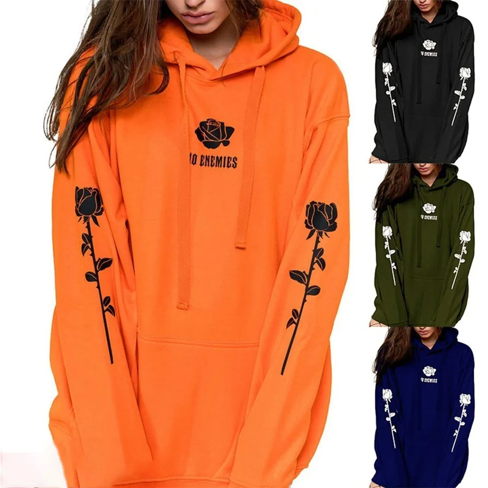 

2021 Hoodies Women Kangaroo Pocket Printed Rose Hoodie Drawstring Stitching Long Sleeve Hoodies Harajuku Fashion Plus Size 5xl