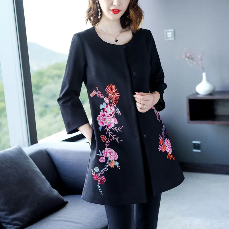 Китайский национальный женский жаккардовый кардиган с вышивкой для женщин