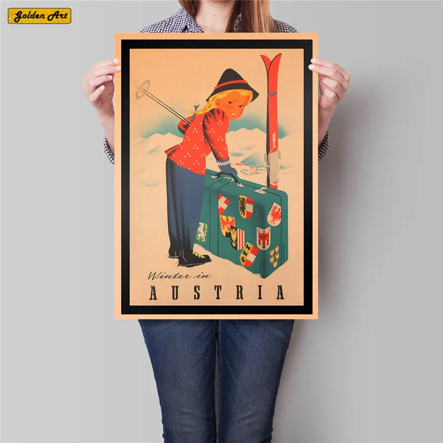 Постер для путешествий с австрийским городом винтажная пейзажная живопись