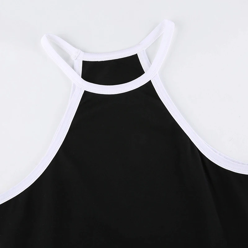 

Sexy Backless Women's Mini Dress Halter Slim Tide Summer White Patchwork Sleeveless Lady Casual Dresses Streetwear Night Club