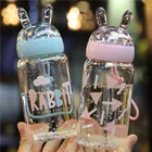 Креативная мультяшная стеклянная Женская портативная Милая прозрачная стеклянная чашка для молока, сока, пластиковая Высокая боросиликатная чашка, бутылка для воды с крышкой