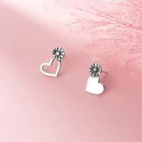 real 925 sterling silver vintage daisy and love heart stud earrings cute flower heart studs for women girls