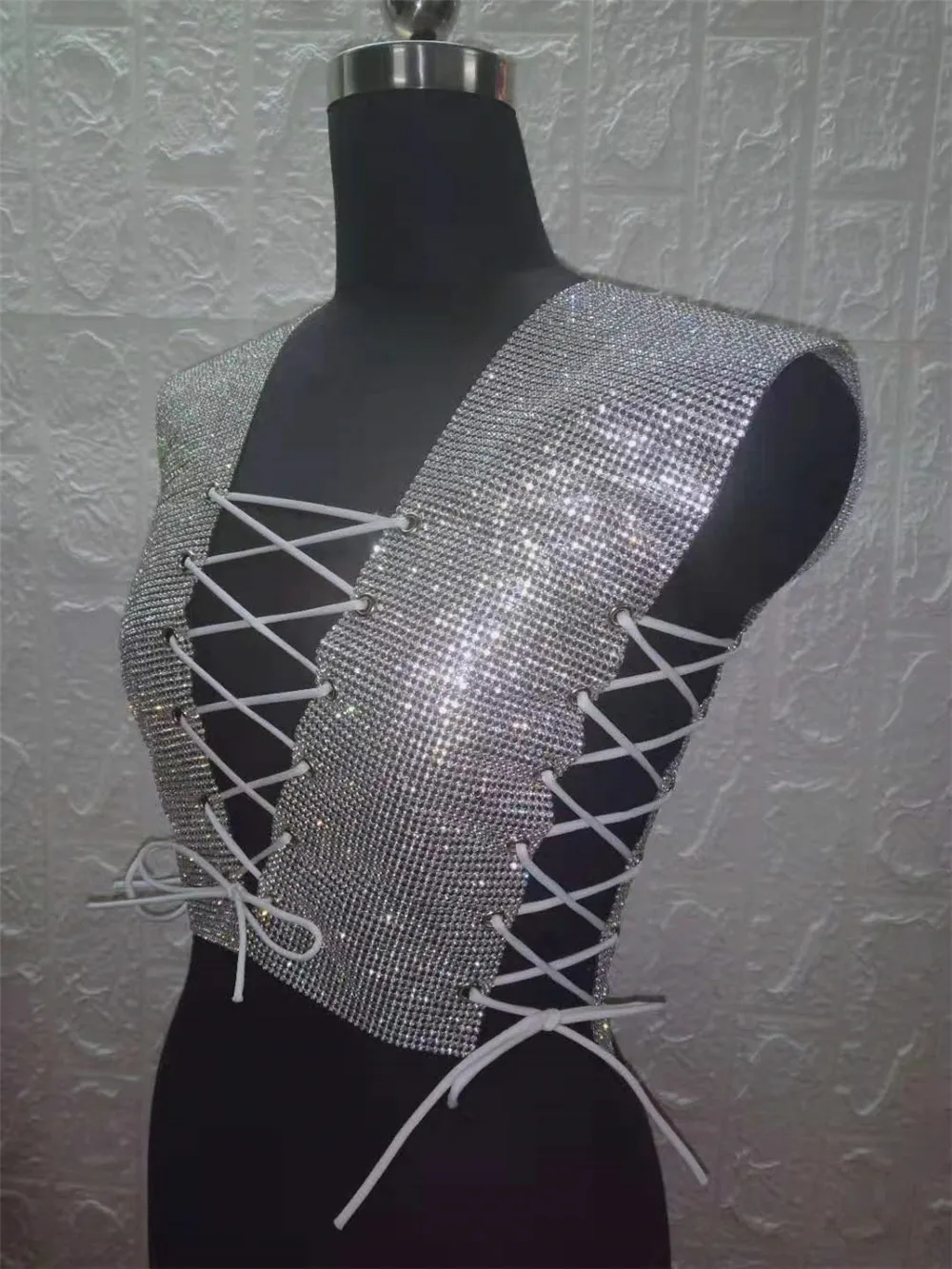 

Sexy Halter Backless Rhinestones Tank Top Body Dress for Women Shiny Chic Party Cropped Diamond Dress