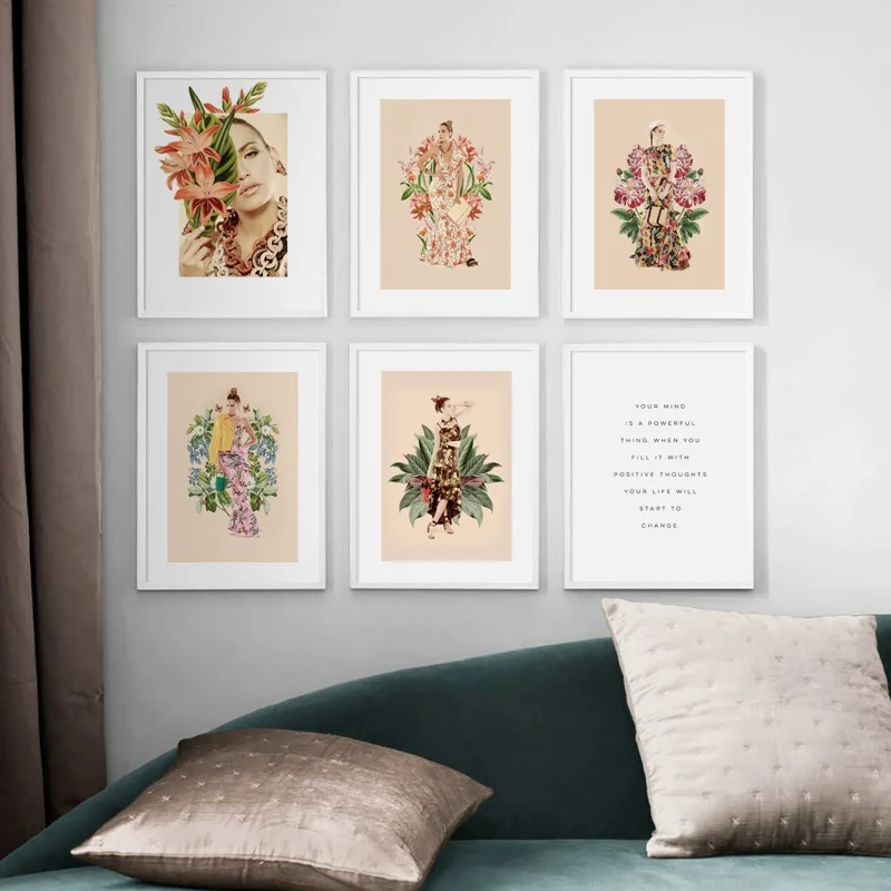 

Fashion Sexy Model Girl Flower Wall Art Canvas Painting Nordic Posters And Prints Vintage Wall Pictures For Living Room Decor