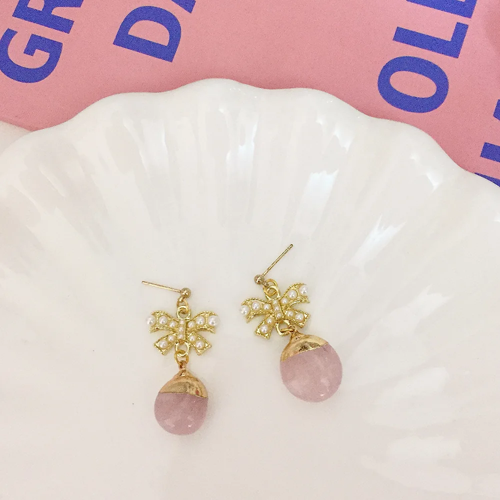 Женские серьги 2021 трендовые с жемчугом и бантом небольшие инкрустацией в виде