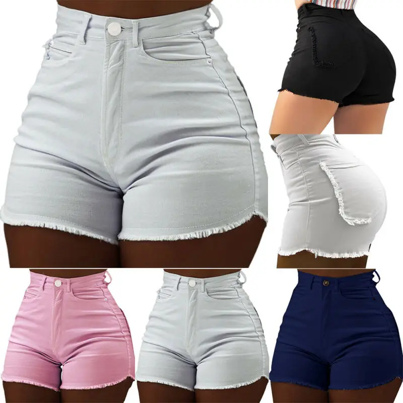 

High Waist Jeans Shorts Womens Casual Denim Shorts White Solid Burrs Skinny Shorts Women Pants Beach Summer 2021