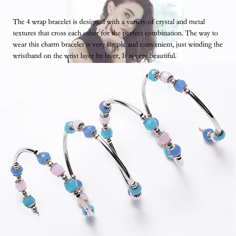 

Женский многорядный браслет с кристаллами, розовый и голубой браслет с подвесками, изящный подарок на день рождения