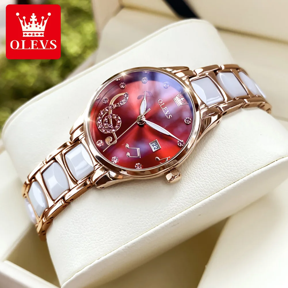 OLEVS Luxury Ceramics Watches for Women Swiss Imports Quartz Waterproof Ultra-thin Ladies Watches Exquisite Fashion Women Gift enlarge